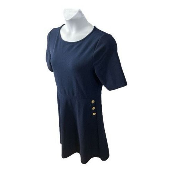 Ann Taylor Factory Blue Sheath Dress Size 12 Short Sleeve Scoop Neck Midi - Picture 3 of 8